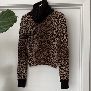Vintage Dolce & Gabbana Cashmere Leopard Print Turtleneck Sweater, size S